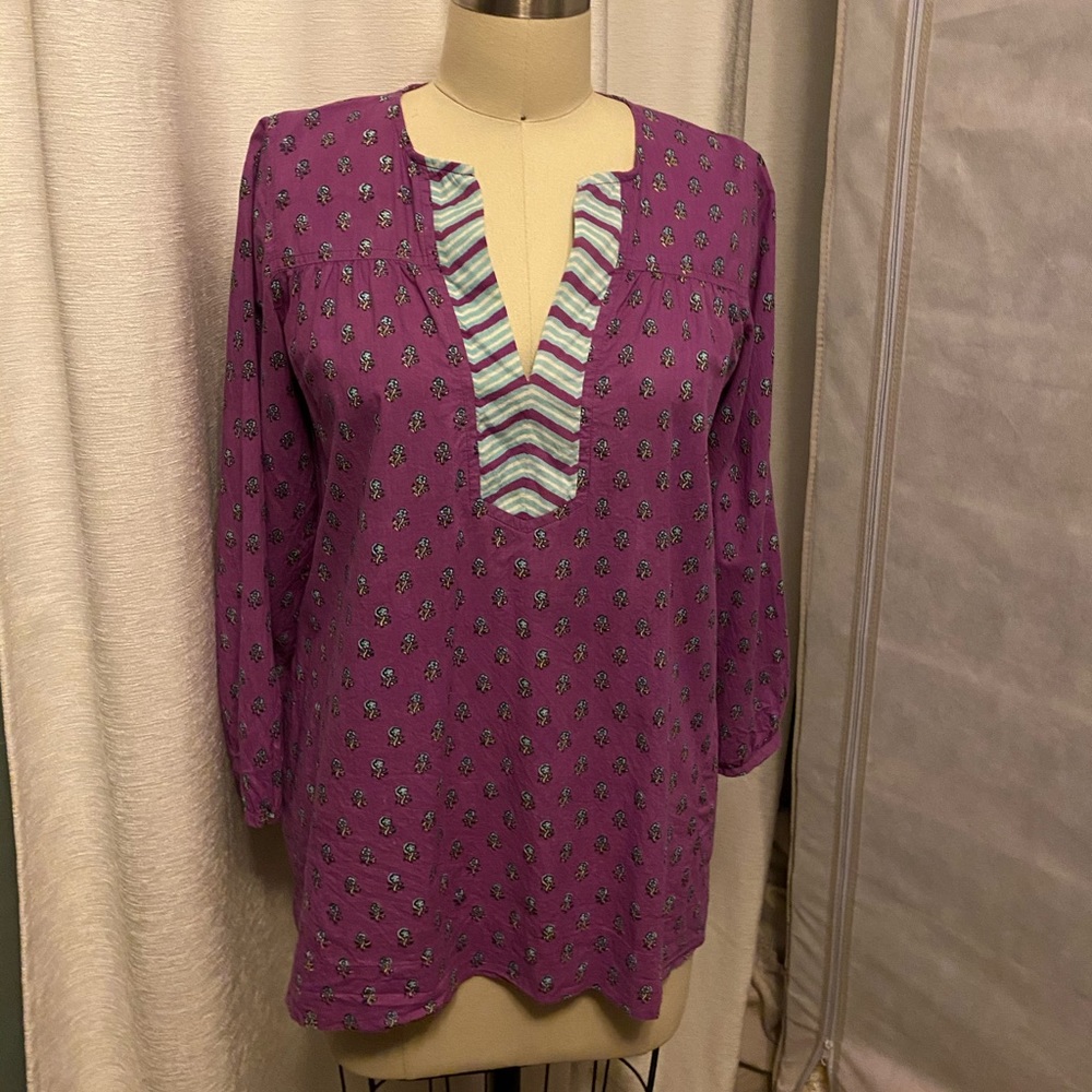 Pink Chicken Mixed Pattern 3/4 Sleeve Top XS